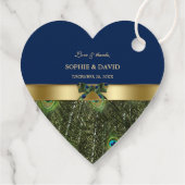 エレガント金ゴールドネイビーブルーピーコックフェザー結婚ズ フェイバータグ (裏面)