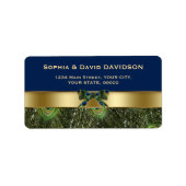 エレガント金ゴールドネイビーブルーピーコックフェザー結婚ズ ラベル (正面)