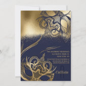 エレガント金ゴールドネイビー仮装マスク誕生日パーティー 招待状 (裏面)