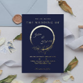 エレガント金ゴールドネイビー結婚ブルーフォイル招待状 箔招待状