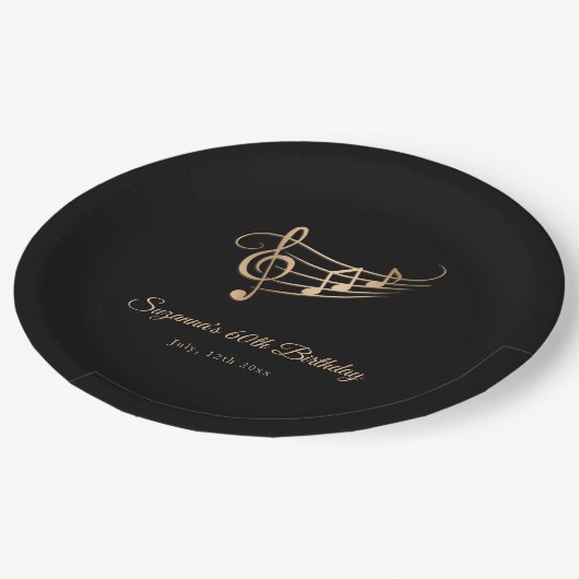 エレガント金ゴールドノート誕生日 ペーパープレート (アングル)