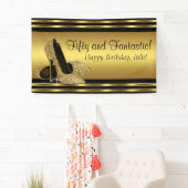 エレガント金ゴールドハイヒール誕生日パーティー 横断幕 (インサイチュ)