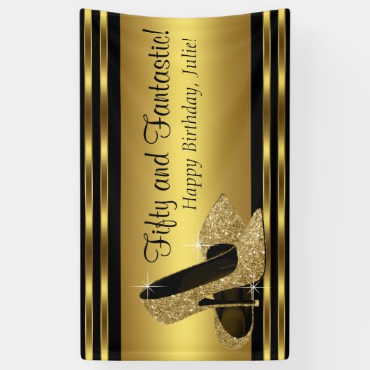 エレガント金ゴールドハイヒール誕生日パーティー 横断幕 (縦)
