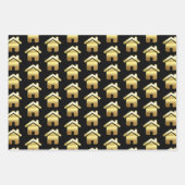 エレガント金ゴールドハウスシンボル実在エステートパターン ラッピングペーパーシート (正面2)