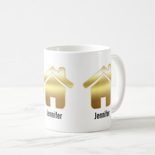 エレガント金ゴールドハウスシンボル実在エテートデザイン コーヒーマグカップ (正面右)