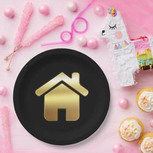 エレガント金ゴールドハウスシンボル実在エテートデザイン ペーパープレート (パーティー)
