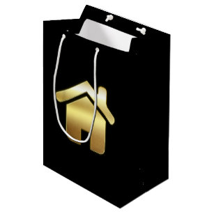 エレガント金ゴールドハウスシンボル実在エテートデザイン ミディアムペーパーバッグ