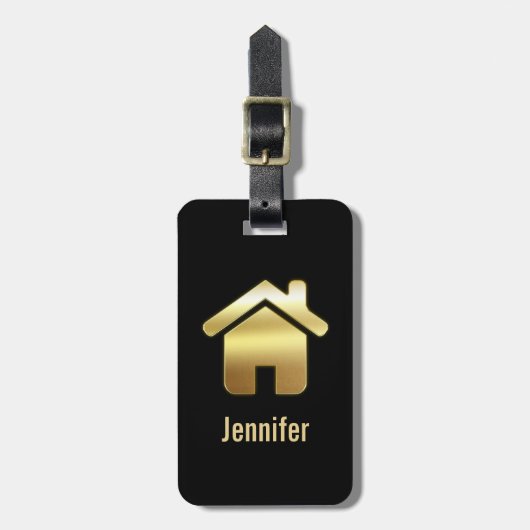 エレガント金ゴールドハウスシンボル実在エテートデザイン ラゲッジタグ (正面縦)