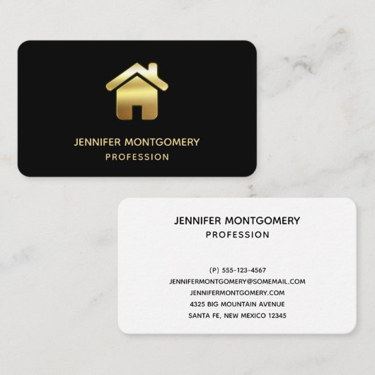 エレガント金ゴールドハウスシンボル実在エテートデザイン 名刺 (正面/裏面)