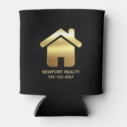 エレガント金ゴールドハウスシンボル実在エテートデザイン 缶クーラー (正面)