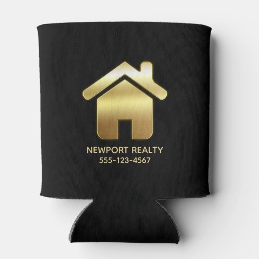 エレガント金ゴールドハウスシンボル実在エテートデザイン 缶クーラー (裏面)