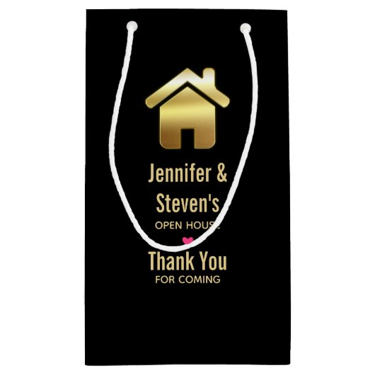 エレガント金ゴールドハウスシンボル引っ越し祝いパーティーありがとう スモールペーパーバッグ (裏面)