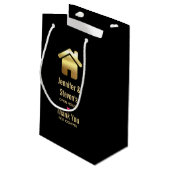 エレガント金ゴールドハウスシンボル引っ越し祝いパーティーありがとう スモールペーパーバッグ (裏面アングル)