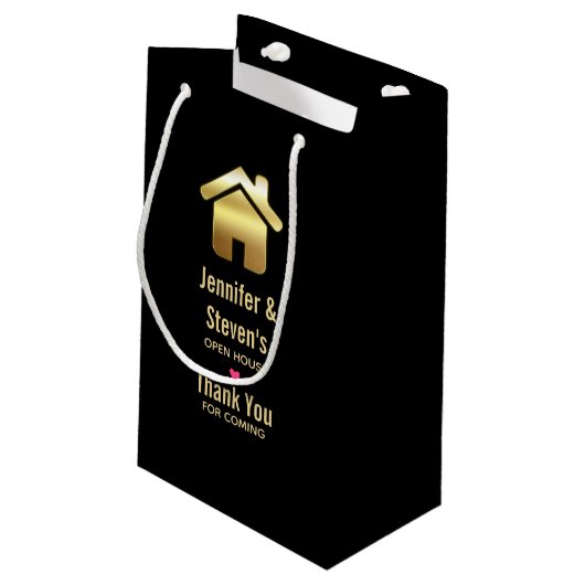 エレガント金ゴールドハウスシンボル引っ越し祝いパーティーありがとう スモールペーパーバッグ (裏面アングル)