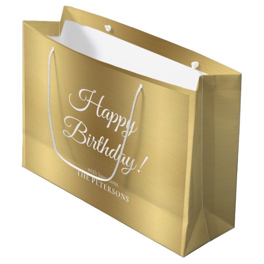 エレガント金ゴールドハッピーバースデー ラージペーパーバッグ (正面アングル)
