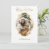 エレガント金ゴールドハッピーホリデーのスクリプトフォト シーズンカード (スタンド正面)