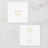 エレガント金ゴールドハンドスクリプト文字ミニマルテンプレート スクエア名刺 (正面/裏面)