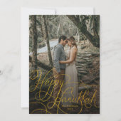 エレガント金ゴールドハンドレターハッピーHanukkah写真 シーズンカード (正面)