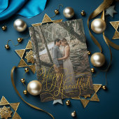 エレガント金ゴールドハンドレターハッピーHanukkah写真 シーズンカード