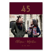 エレガント金ゴールドハンドレターブルゴーニュ写結婚真 テーブルナンバー (正面)