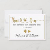 エレガント金ゴールドハートカップル結婚写真 サンキューカード (正面)