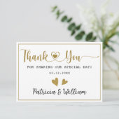 エレガント金ゴールドハートカップル結婚写真 サンキューカード (スタンド正面)