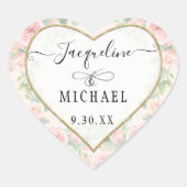 エレガント金ゴールドハートスクリプト赤面ピンクフローラ離れ ハートシール (正面)