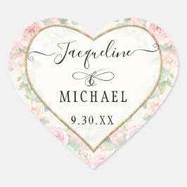 エレガント金ゴールドハートスクリプト赤面ピンクフローラ離れ ハートシール