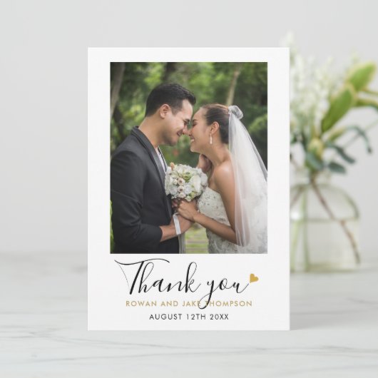 エレガント金ゴールドハートス結婚クリプトの写真 サンキューカード (スタンド正面)