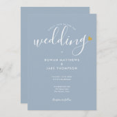 エレガント金ゴールドハートダスティブルースクリ結婚プト 招待状 (正面/裏面)