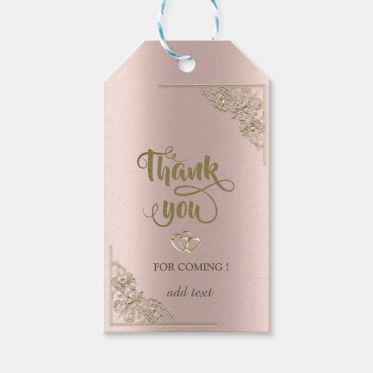 エレガント金ゴールドハートバラ金ゴールドありがとう ギフトタグ (正面)