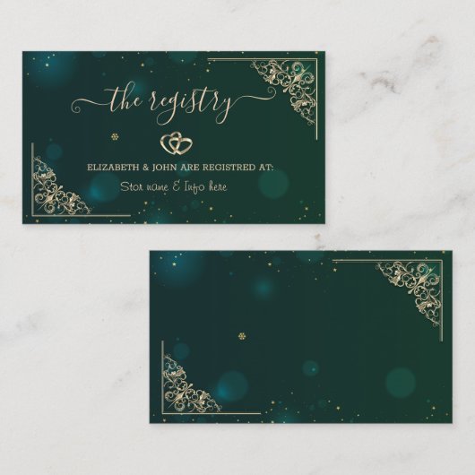 エレガント金ゴールドハートフレームグ結婚リーンのレジストリ エンクロージャーカード (正面/裏面)