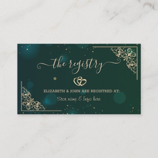 エレガント金ゴールドハートフレームグ結婚リーンのレジストリ エンクロージャーカード (正面)