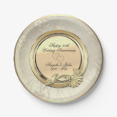 エレガント金ゴールドハートフローラ50結婚th's Anniverssar ペーパープレート (正面)