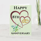 エレガント金ゴールドハートリングや輪付き8周年記念カード カード (正面)