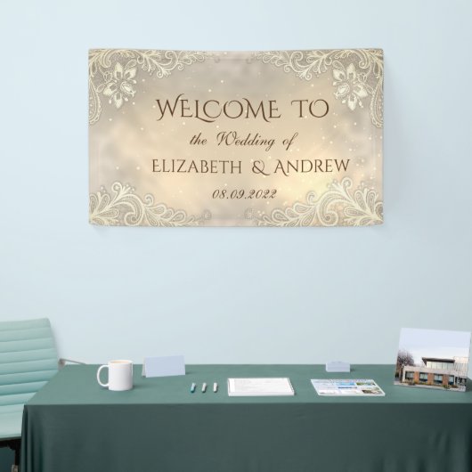 エレガント金ゴールドハートレース結婚ズ 横断幕 (トレードショー)