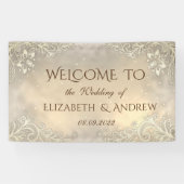 エレガント金ゴールドハートレース結婚ズ 横断幕 (横)