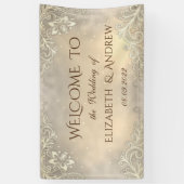 エレガント金ゴールドハートレース結婚ズ 横断幕 (縦)