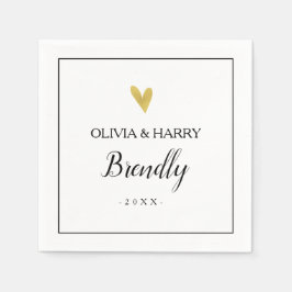 エレガント金ゴールドハート |ホワイト結婚ズペーパーナプキン スタンダードカクテルナプキン