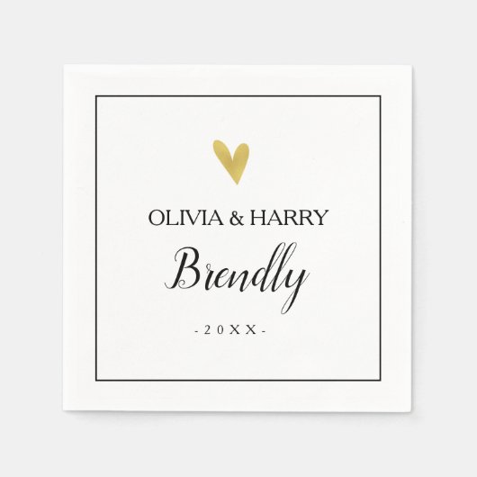 エレガント金ゴールドハート |ホワイト結婚ズペーパーナプキン スタンダードカクテルナプキン (正面)