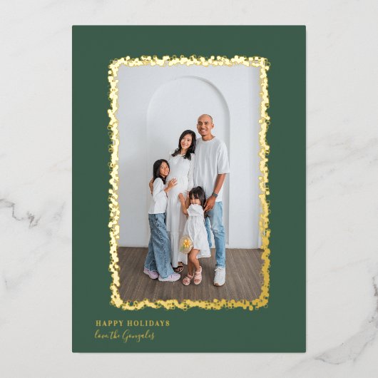 エレガント金ゴールドバブルのフレームのクリスマスフォト 箔シーズンカード (正面)