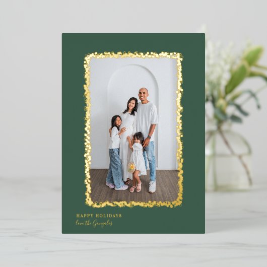 エレガント金ゴールドバブルのフレームのクリスマスフォト 箔シーズンカード (立ち正面)