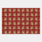 エレガント金ゴールドバラと葉パターン赤 ラッピングペーパーシート (正面)