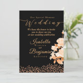 エレガント金ゴールドバラブラック結婚式招待状カード 招待状 (スタンド正面)