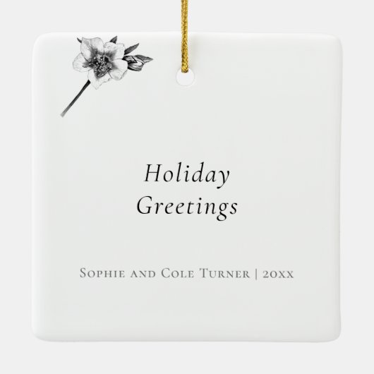 エレガント金ゴールドバラ初めてのクリスマス結婚した写真 セラミックオーナメント (裏面)