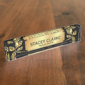 エレガント金ゴールドバラ及びブラック財務顧問デスク デスクネームプレート (側面)