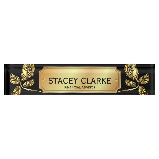 エレガント金ゴールドバラ及びブラック財務顧問デスク デスクネームプレート (正面)