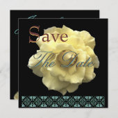 エレガント金ゴールドバラ結婚の日付招待状 セーブザデート (正面/裏面)