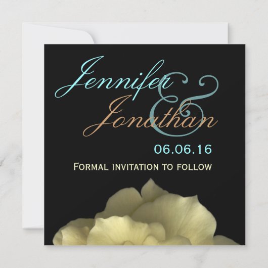 エレガント金ゴールドバラ結婚の日付招待状 セーブザデート (裏面)