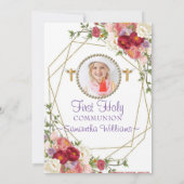 エレガント金ゴールドバラ赤面写真First Communion 招待状 (裏面)